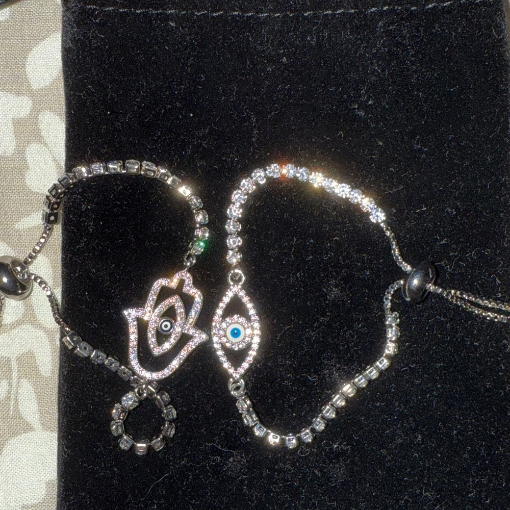 Sterling silver khamsa evil eye bracelet pair